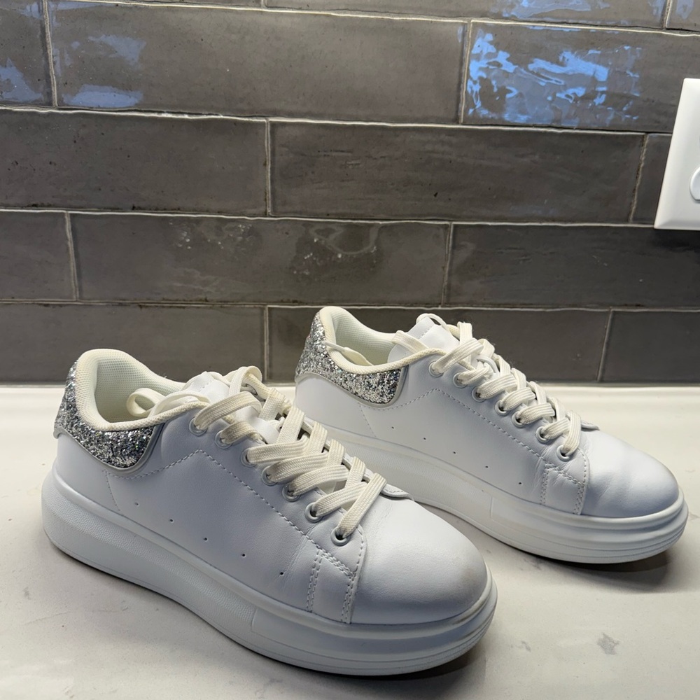 Berness white/silver glitter platform sneakers
